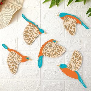 5 Pcs Wooden Bird Wall Art Wood Flying Birds Wall Decor Rustic Folk Art😄